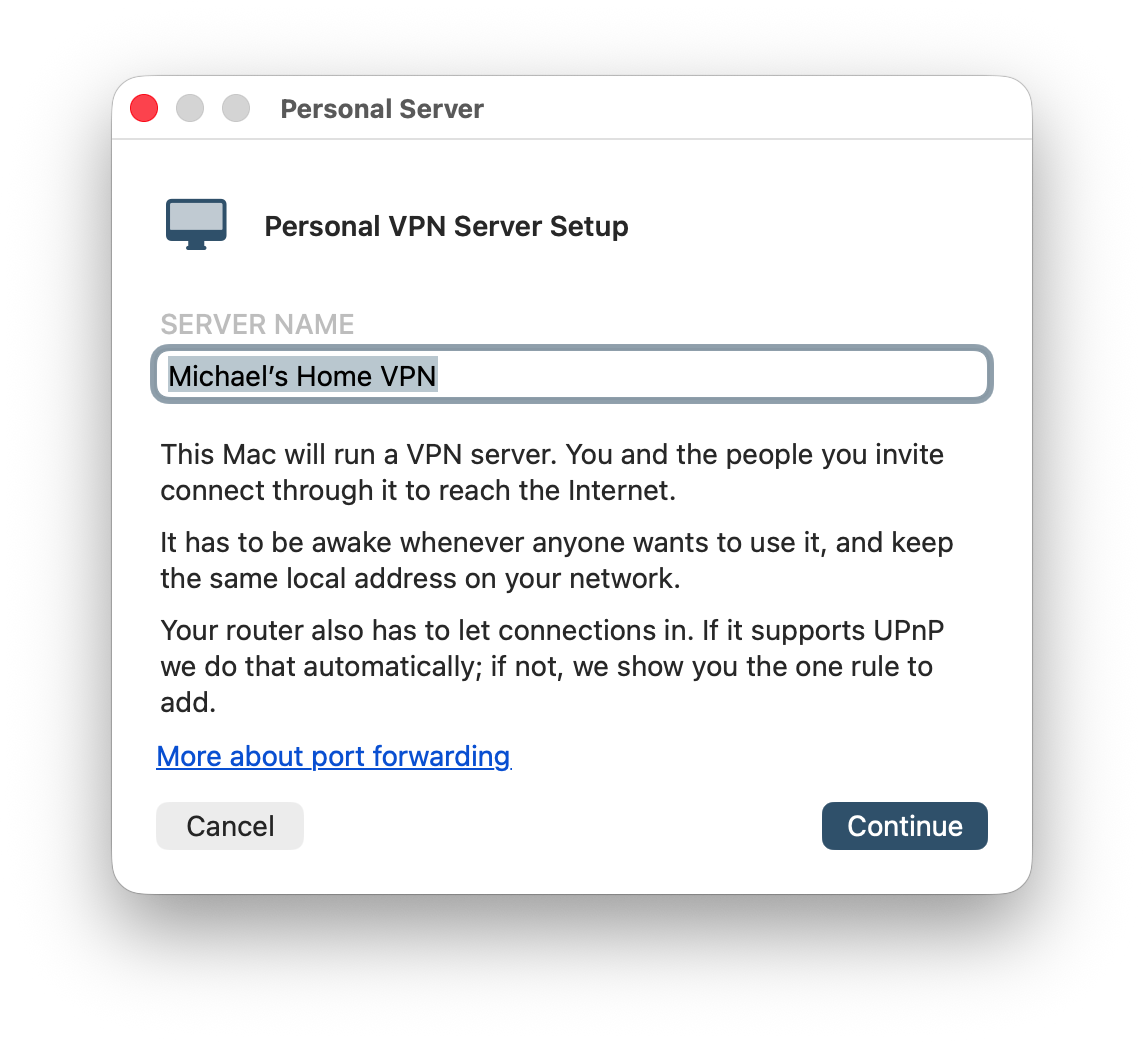 Personal VPN Server Setup window